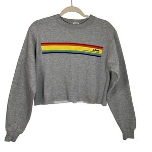 J. Galt Size S Gray Cropped‎ Sweatshirt Rainbow Graphic Huntington Beach